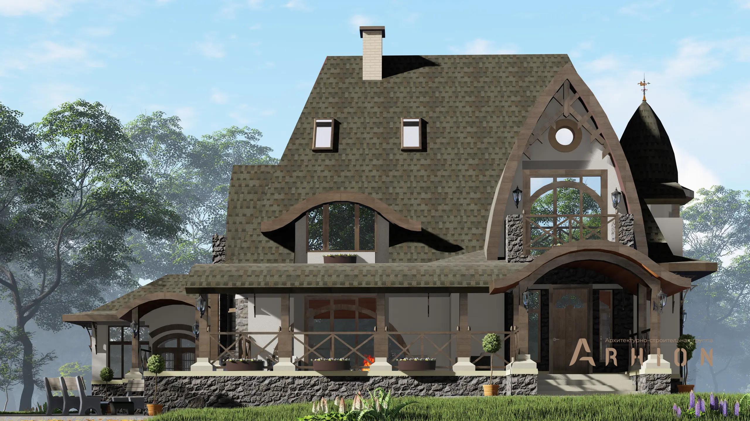 6. Проект двухэтажного дома в стиле модерн с многоскатной кровлей, H-1300, площадью - 301 кв c мансардой, терассой, эркером